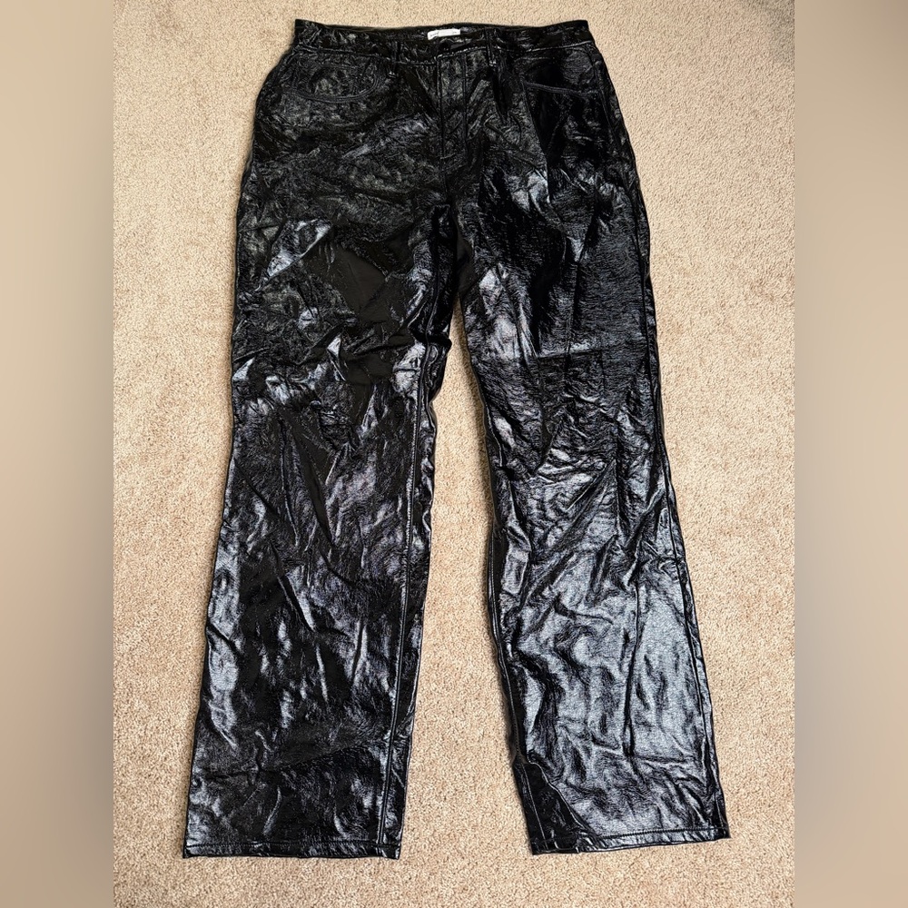 Good‎ American Textured Vinyl Faux Leather Pants Black Size 12/31